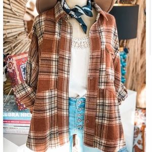 Umgee Plaid Fall Shacket Button Down Flannel Size XL